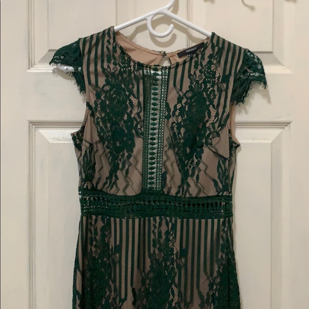 Green Lace Open Back Cocktail Dress